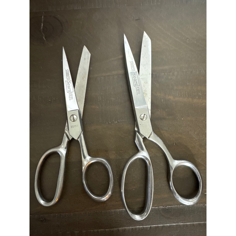 Vintage Sears Stainless Steel Sewing Shears Set Made in Italy 20150 2010 2 Pairs